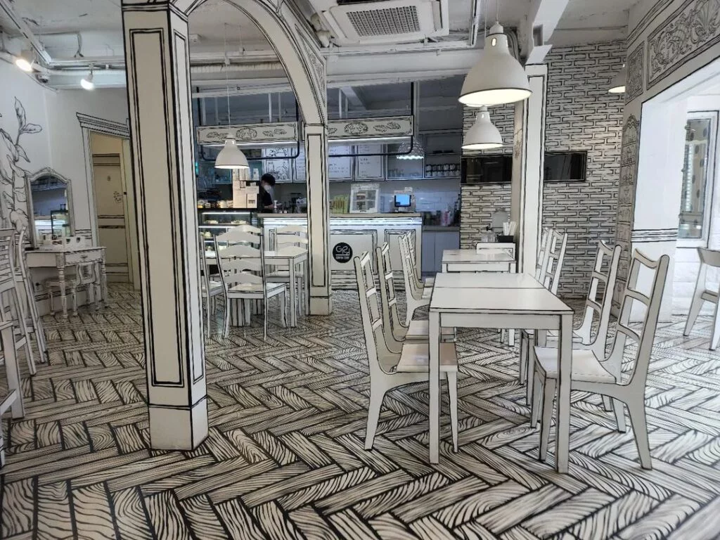 Cafe trompe l'oeil in 2d