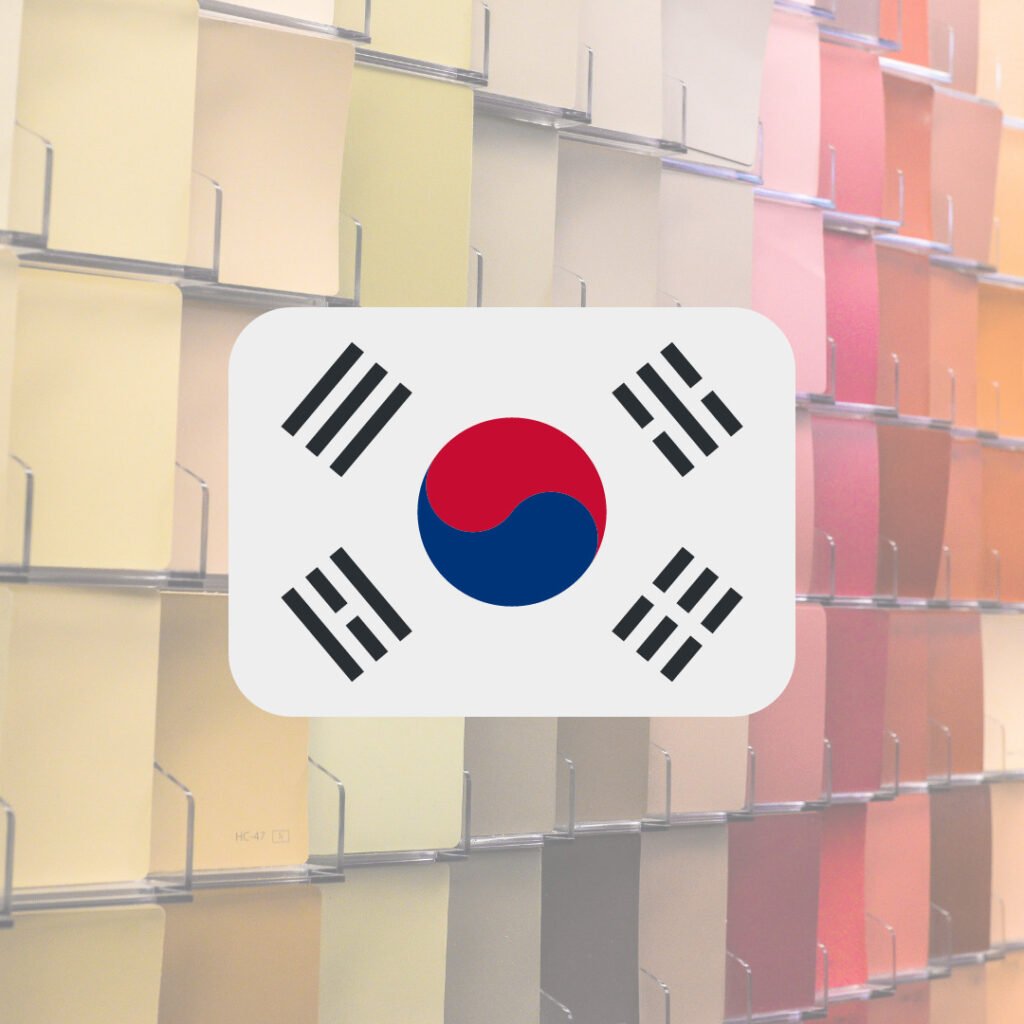 Color palette in background and South Korean flag in foreground